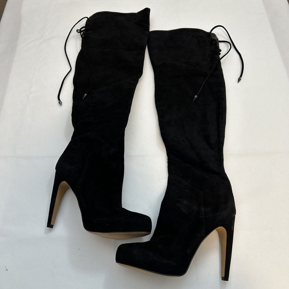 Sam Edelman Women 8.5 M KAYLA Black Suede Over The Knee Boots 3063‎